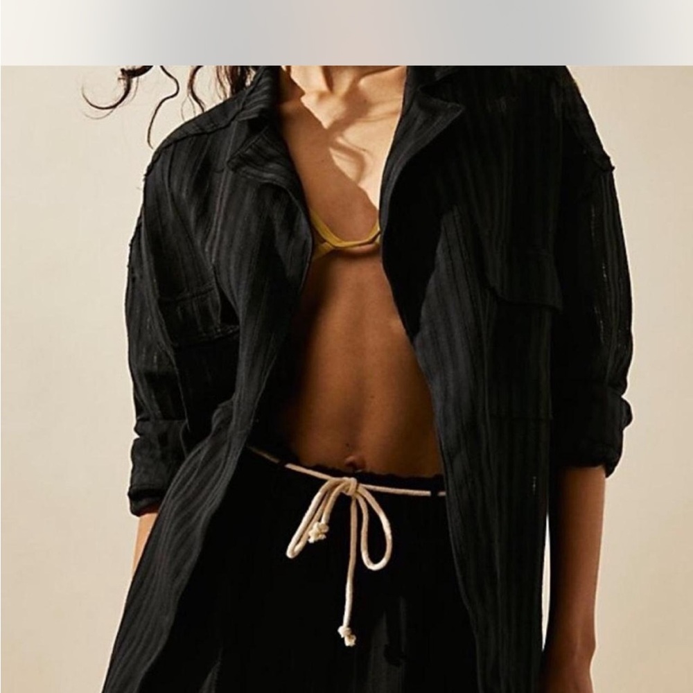 Free People Black Ribbed 2 piece set with Drawstring Waist